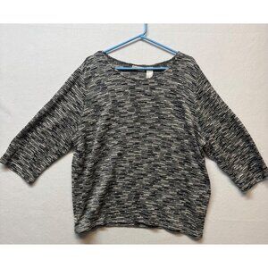 Alfred Dunner Womens Black/Gray Striped Knit 3/4 Sleeve Top Size 1X